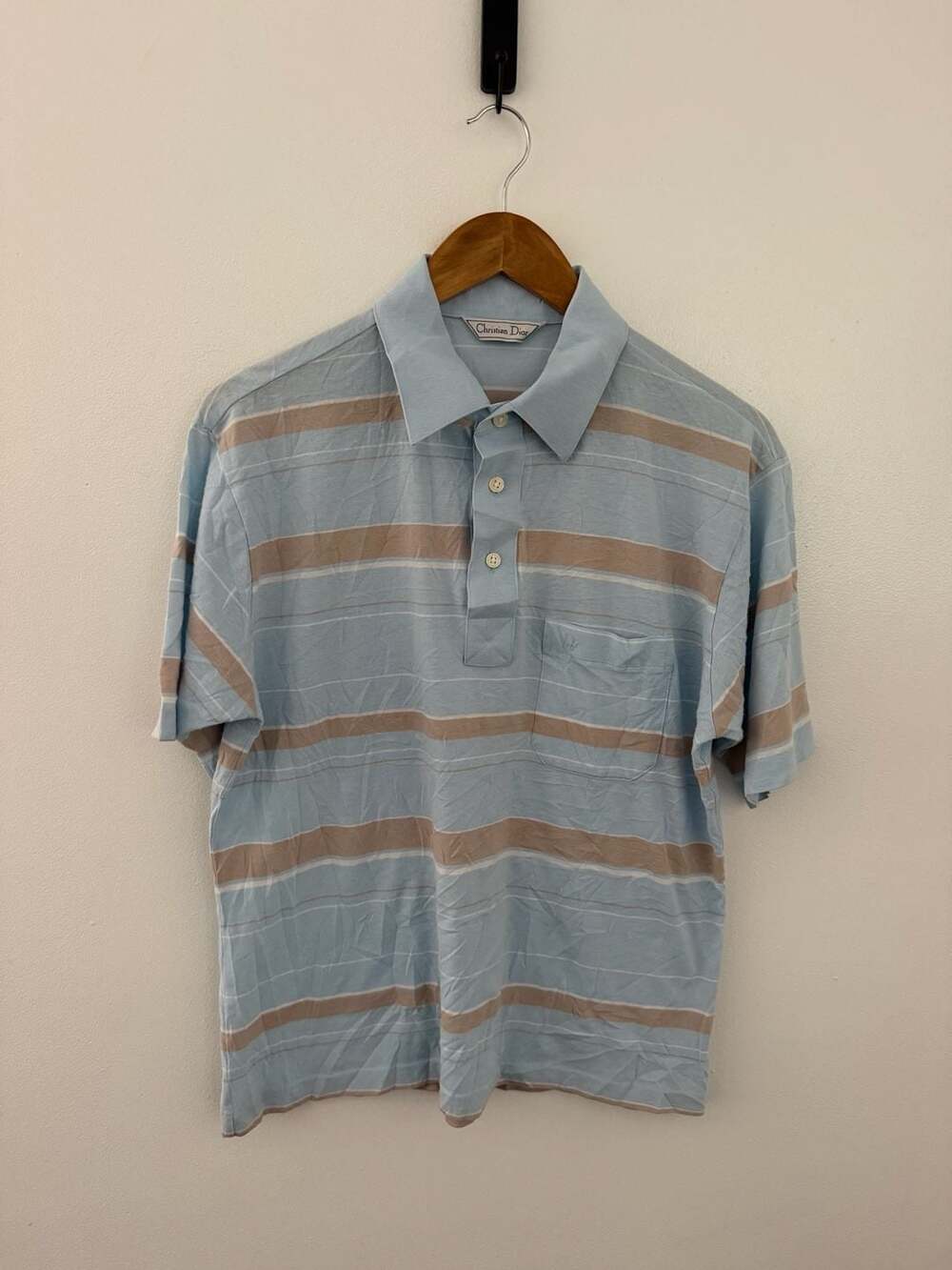 Christian Dior Vintage Horizontal Striped Short Sleeve Polo Shirt with Pocket